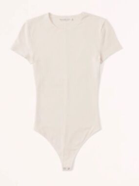 Abercrombie & Fitch Cream Short-Sleeve One-Piece Bodysuit